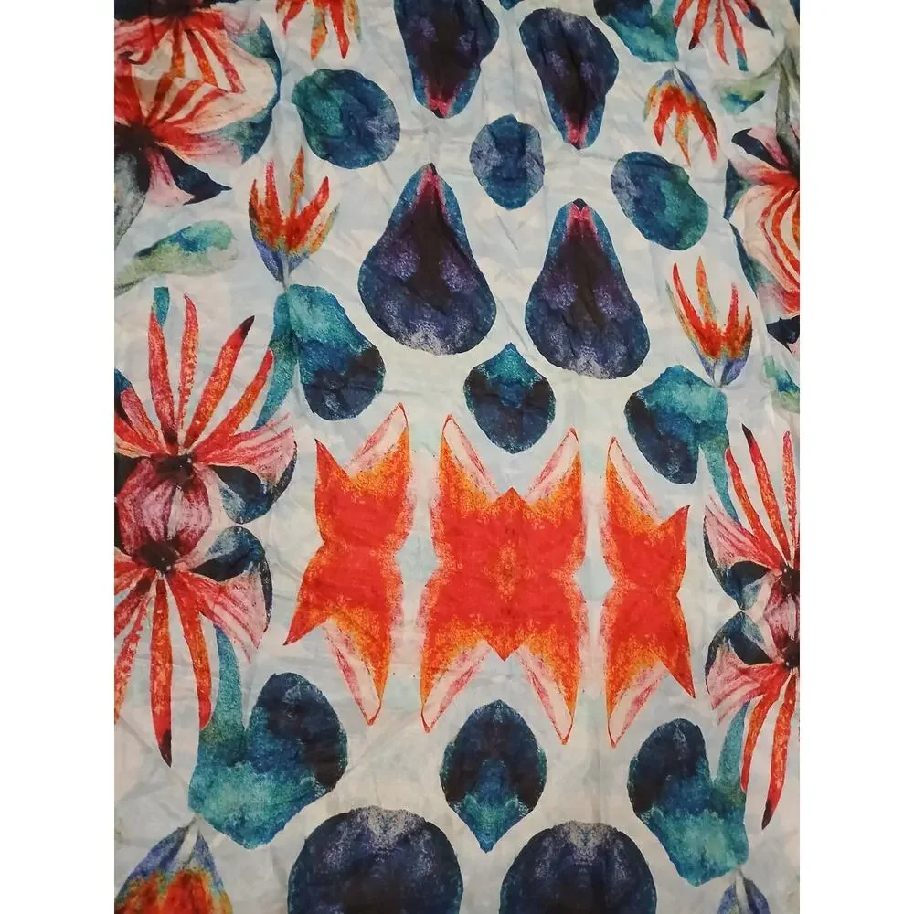 100% SILK‎ Scarf Vietri Milano Long Wrap 41x69 Blue Colorful Modern Art Tropical
